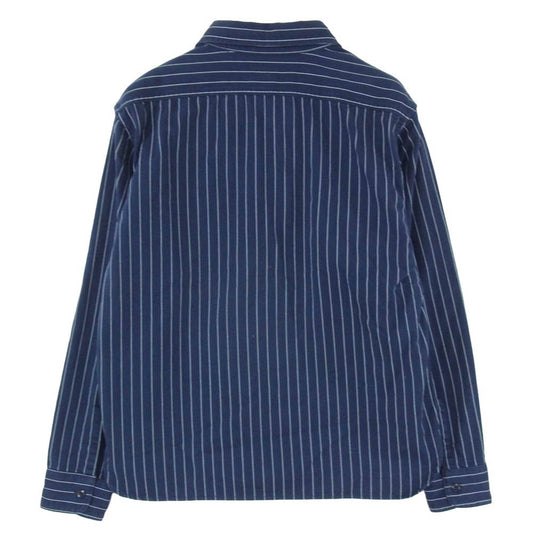 TENDERLOIN テンダーロイン T-G.S SHT SO ワッペン付 コットン ヘリンボーン ストライプ 長袖 ワークシャツ ネイビー系 S【中古】