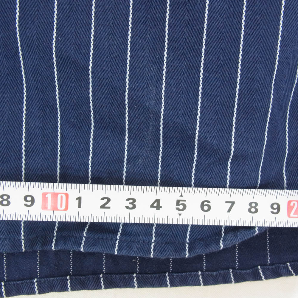 TENDERLOIN テンダーロイン T-G.S SHT SO ワッペン付 コットン ヘリンボーン ストライプ 長袖 ワークシャツ ネイビー系 S【中古】