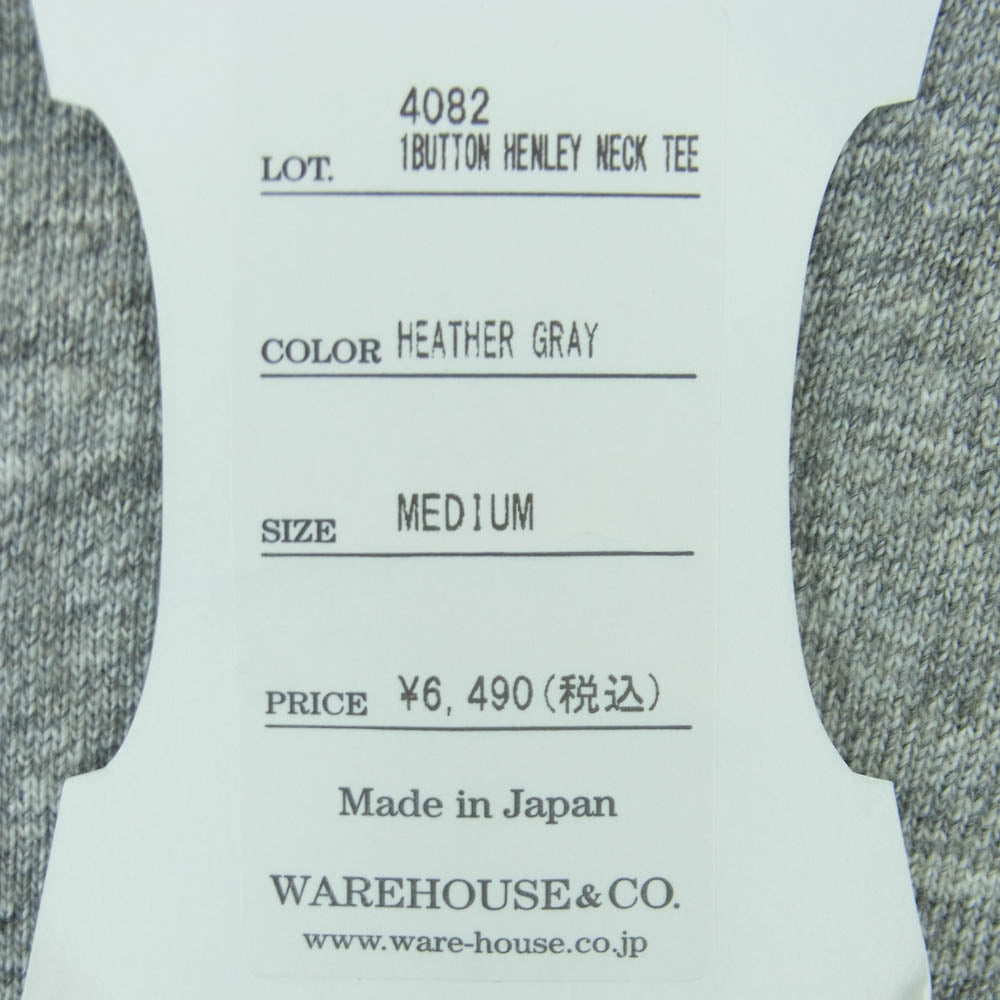 WAREHOUSE ウエアハウス 4082 1button Henley 1ボタン ヘンリーネック 半袖 Tシャツ グレー系 HEATHER GRAY M【極上美品】【中古】