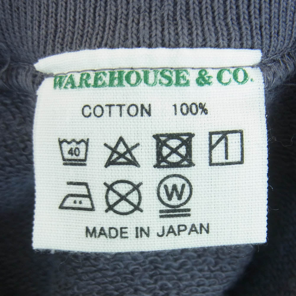 WAREHOUSE ウエアハウス 4104 ΔΣΦ プリント セコハン 半袖 スウェット トレーナー ネイビー系 NAVY M 38-40【極上美品】【中古】