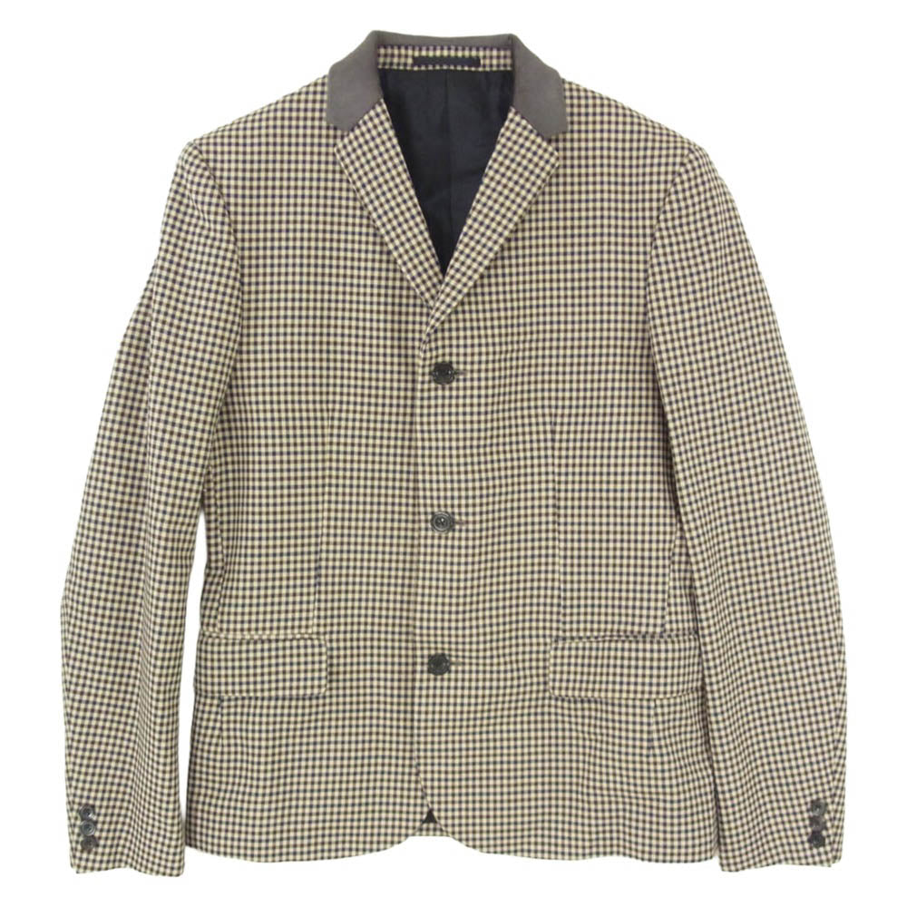 kolor カラー 16AW 16WCM-J08109 3B 襟レザー ハラコ ガンクラブ チェック ウール テーラードジャケット ブラウン系 2【美品】【中古】
