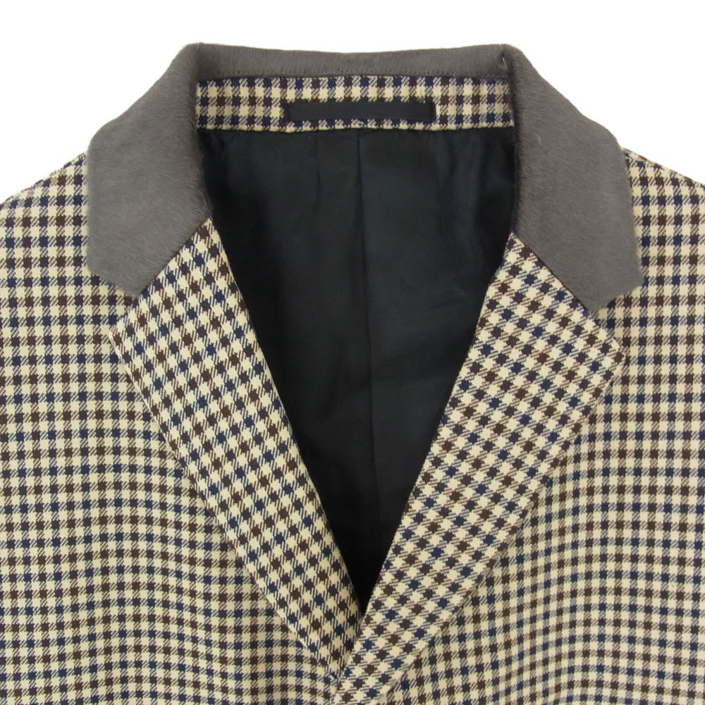 kolor カラー 16AW 16WCM-J08109 3B 襟レザー ハラコ ガンクラブ チェック ウール テーラードジャケット ブラウン系 2【美品】【中古】