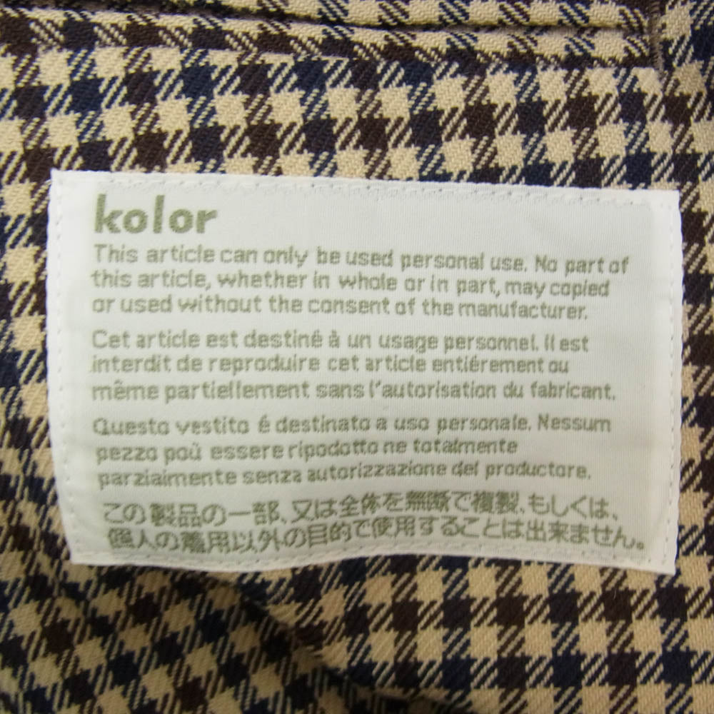 kolor カラー 16AW 16WCM-J08109 3B 襟レザー ハラコ ガンクラブ チェック ウール テーラードジャケット ブラウン系 2【美品】【中古】