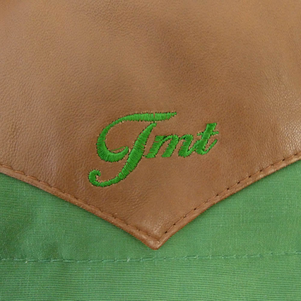 TMT ティーエムティー ラムレザーヨーク切替 ナイロン ダウン ベスト グリーン系 S【中古】