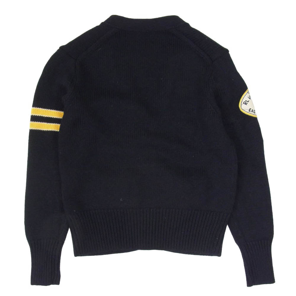 POLO RALPH LAUREN ポロ・ラルフローレン レタードニット ケーブル編み ワッペン カレッジ カーディガン ダークネイビー系 M【中古】