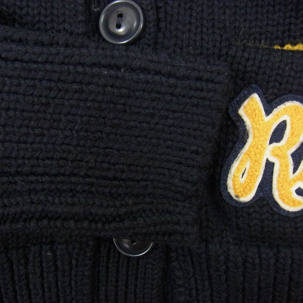 POLO RALPH LAUREN ポロ・ラルフローレン レタードニット ケーブル編み ワッペン カレッジ カーディガン ダークネイビー系 M【中古】