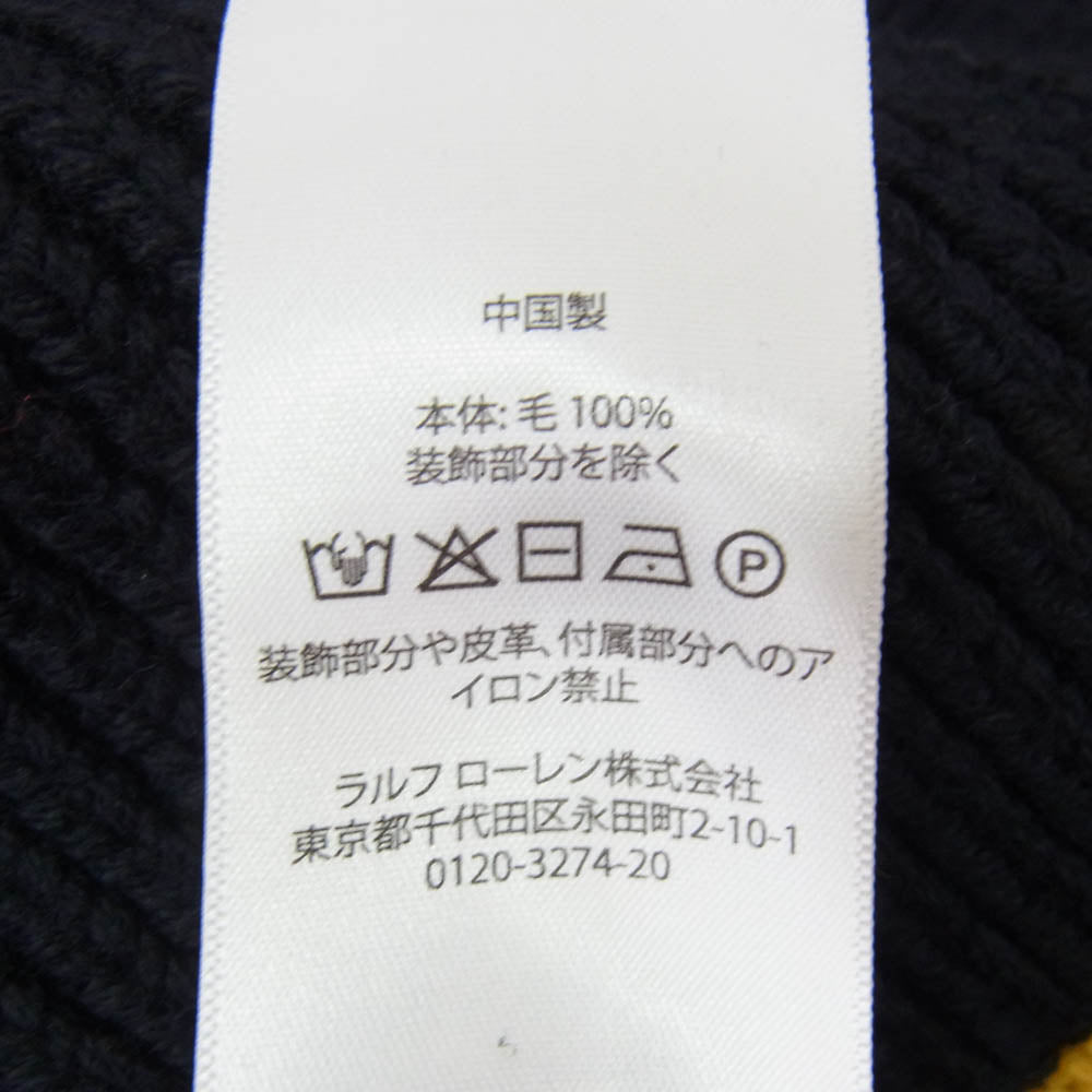 POLO RALPH LAUREN ポロ・ラルフローレン レタードニット ケーブル編み ワッペン カレッジ カーディガン ダークネイビー系 M【中古】