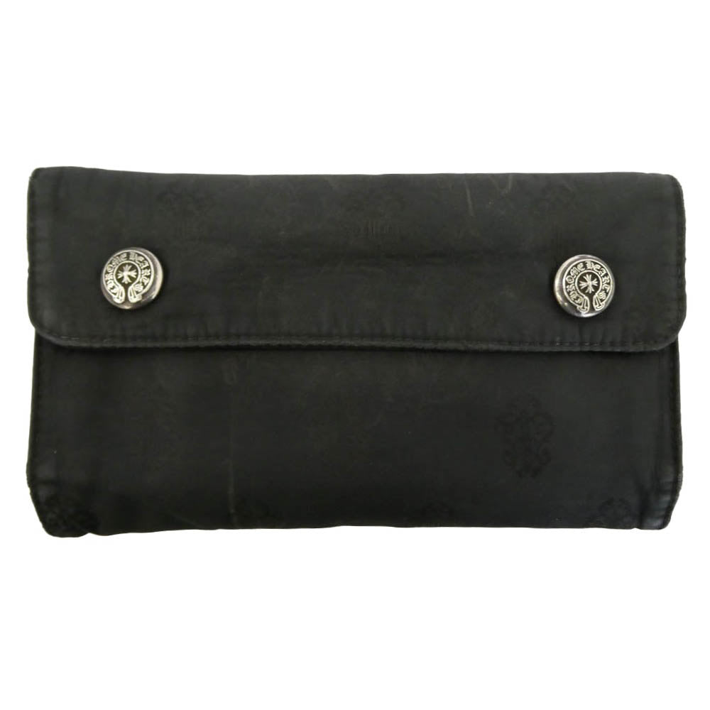 CHROME HEARTS クロムハーツ（原本無） WAVE ウェーブウォレット ホースシューボタン 総柄 ナイロンウォレット 財布 ブラック系【中古】