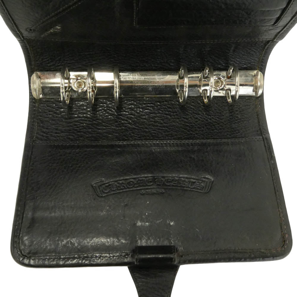 CHROME HEARTS クロムハーツ（原本無） AGENDA PLAIN アジェンダ クロスボールボタン レザー 手帳カバー ブラック系【中古】