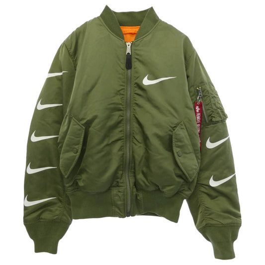 NIKE ナイキ x ALPHA アルファ MA-1 ロゴプリント ブルゾン ジャケット モスグリーン系 M【中古】
