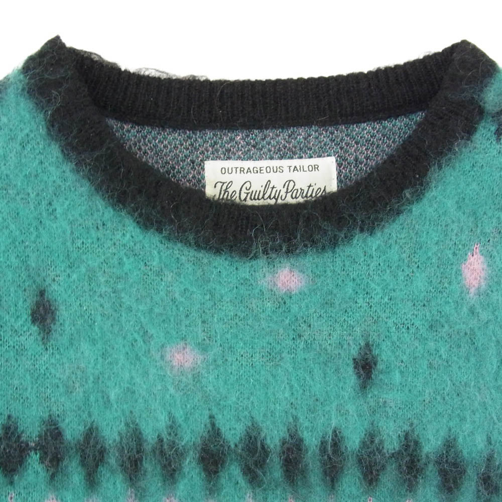WACKO MARIA ワコマリア 14AW 14AW-KNT-18 50s DIAMOND ダイアモンド モヘア ニット クルーネック セーター グリーン系 S【中古】