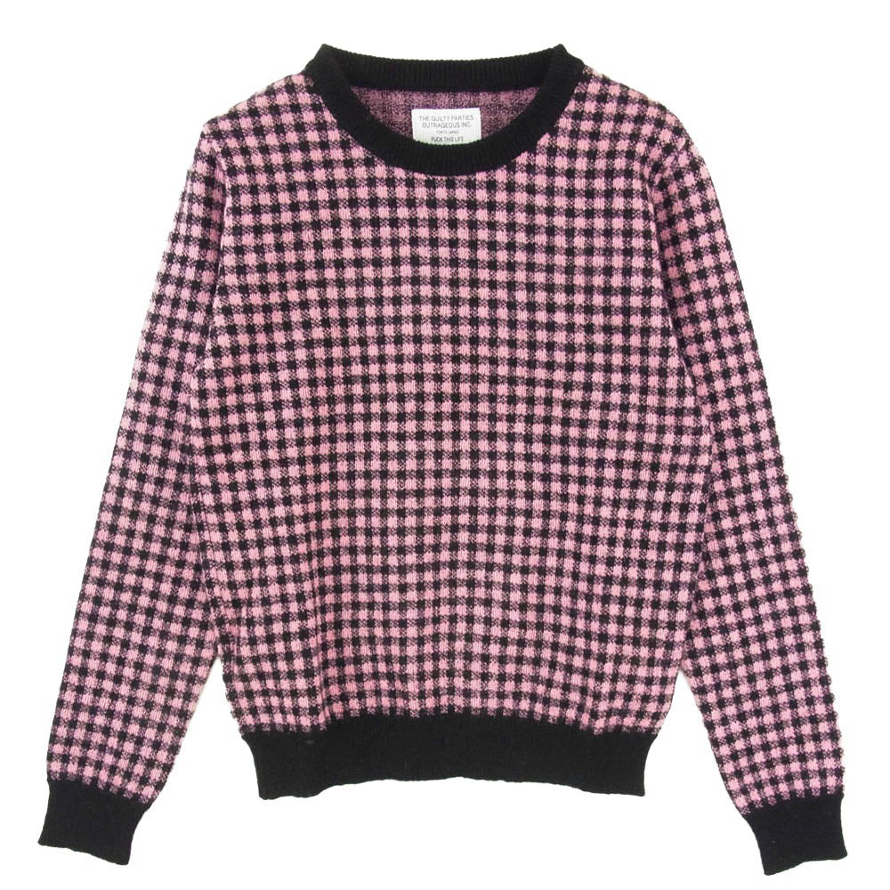 WACKO MARIA ワコマリア 14AW 14AW-KNT-16 ギンガムチェック モヘア ニット クルーネック セーター ピンク系 S【中古】
