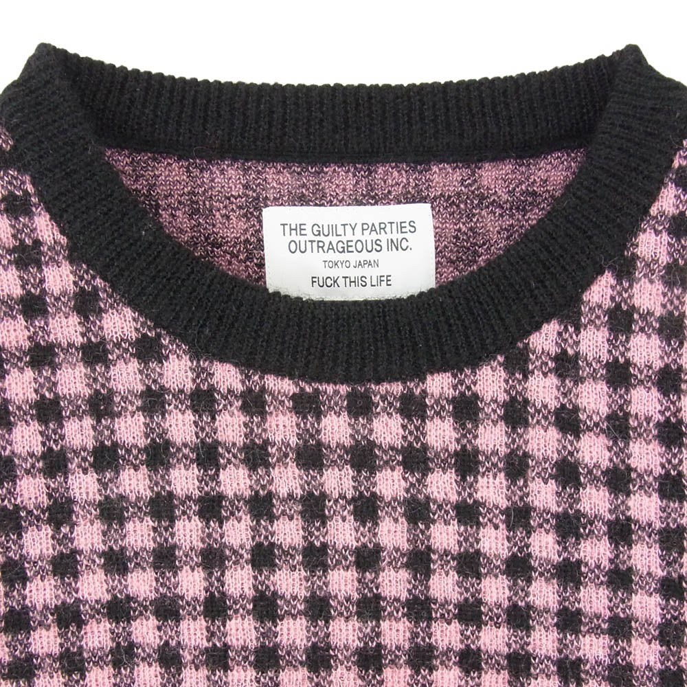 WACKO MARIA ワコマリア 14AW 14AW-KNT-16 ギンガムチェック モヘア ニット クルーネック セーター ピンク系 S【中古】