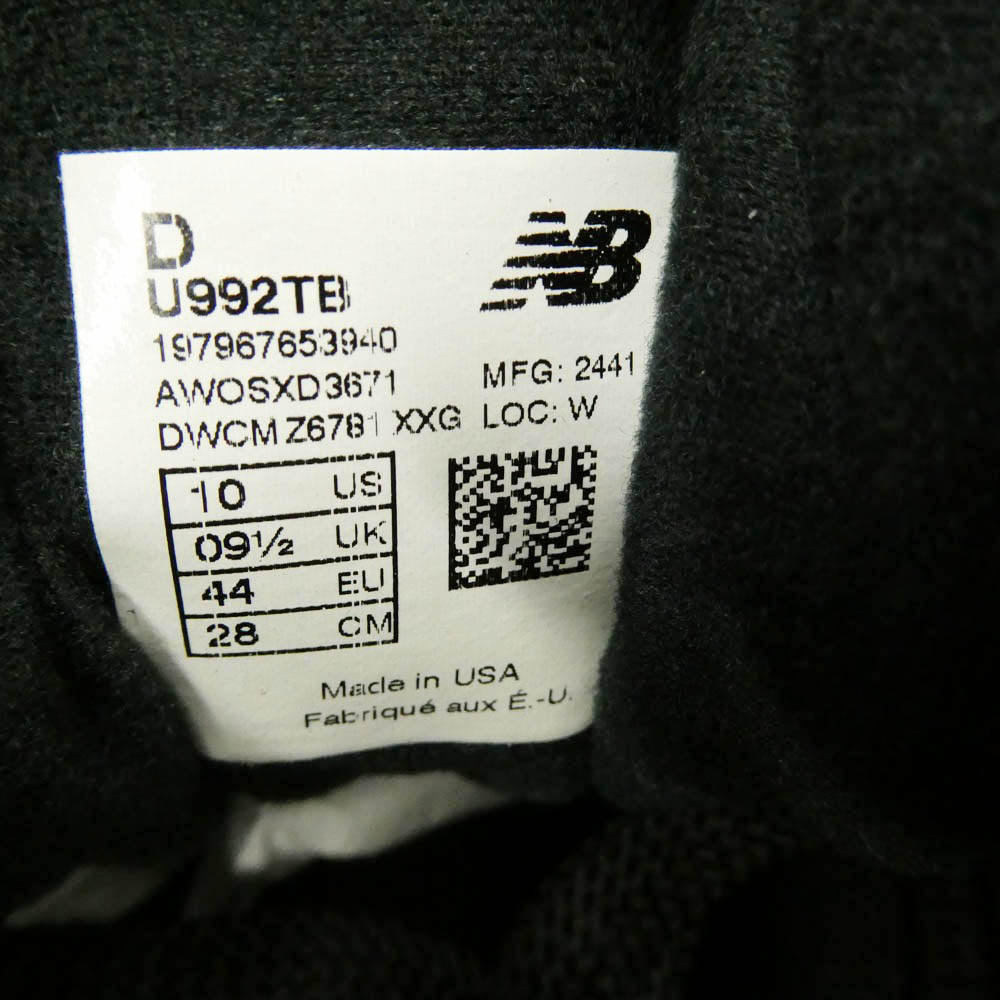 NEW BALANCE ニューバランス U992TB 992 Triple Black トリプルブラック スエード ローカット スニーカー ブラック系 28cm【極上美品】【中古】