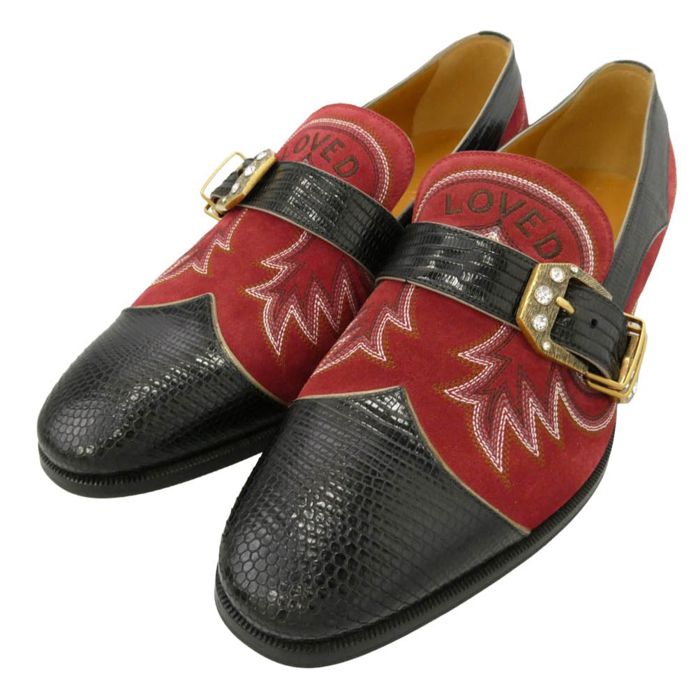 GUCCI グッチ 494658 LOVED スエード レザー シューズ レッド系 ブラック系 7【極上美品】【中古】