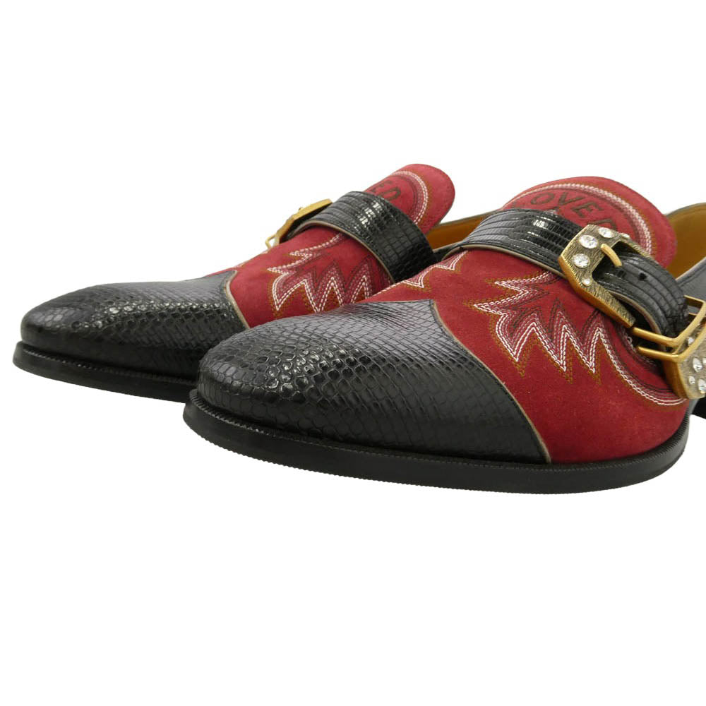 GUCCI グッチ 494658 LOVED スエード レザー シューズ レッド系 ブラック系 7【極上美品】【中古】