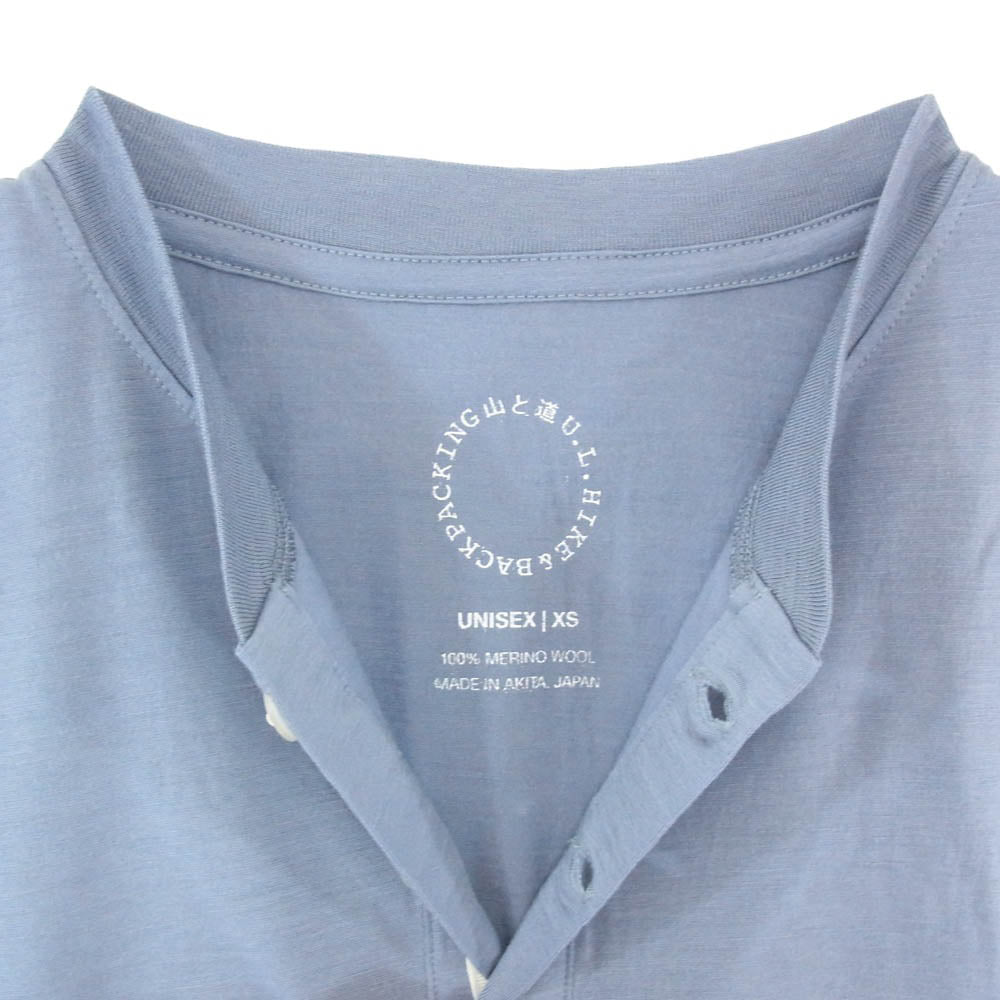 ヤマトミチ Merino Light Henley メリノウール ライト ヘンリーネック Tシャツ 半袖カットソー ブルーグレー系 XS【中古】