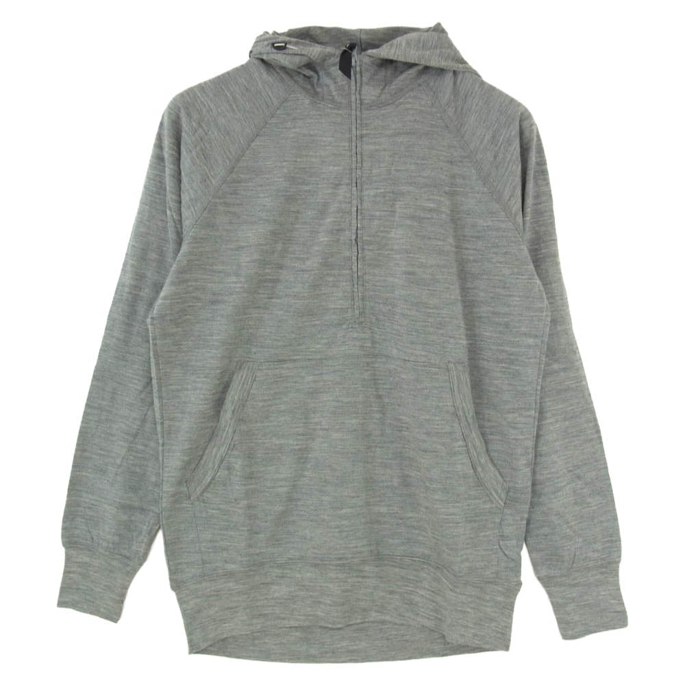 ヤマトミチ Merino Hoody メリノウール プルオーバー ハーフジップ パーカー グレー系 XS【中古】