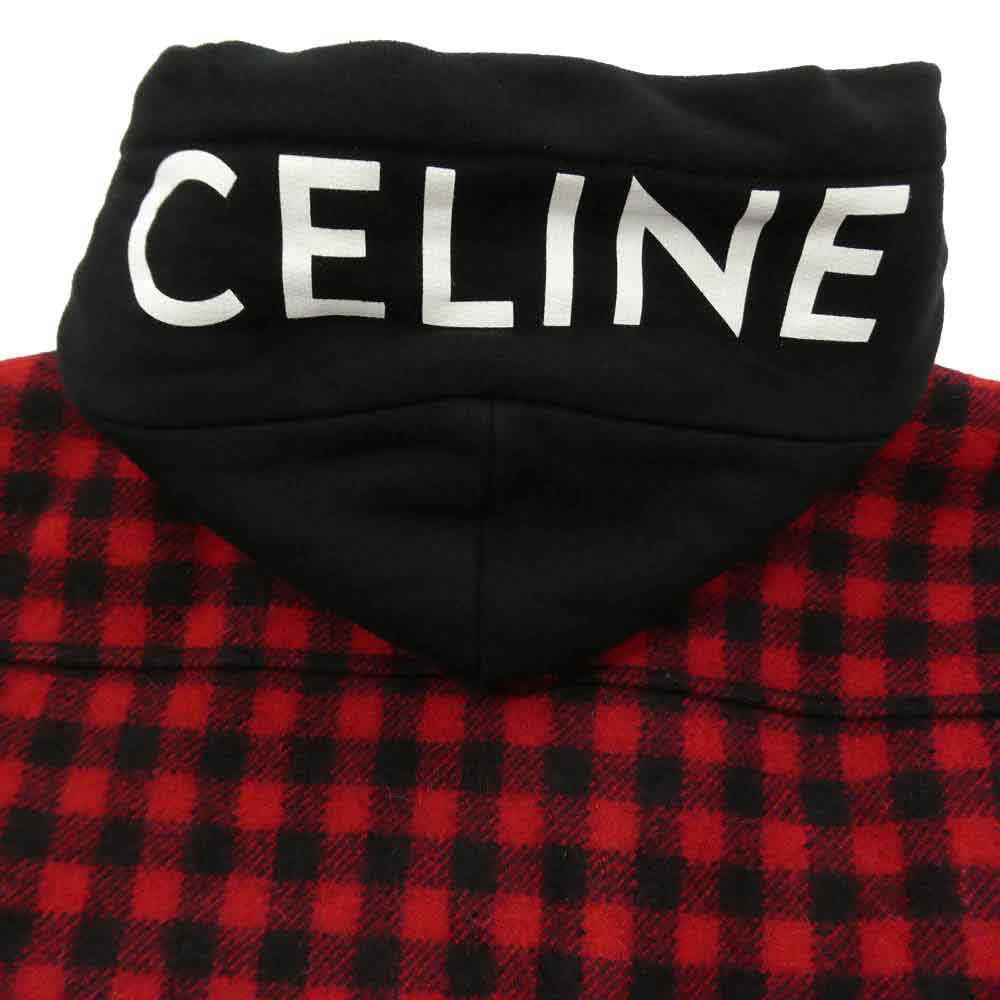 CELINE セリーヌ 2W68A0000.27NG ブロック チェック 中綿 CPO フーデッド シャツ ジャケット ブラック系 レッド系 54【中古】