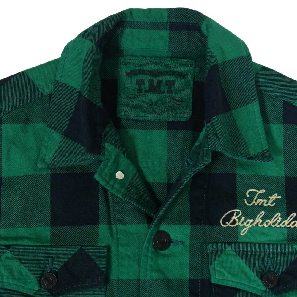 TMT ティーエムティー 19AW TSH-F1904 PIECE DYED BUFFALO CHECK SHIRTS 加工 バッファローチェック 長袖シャツ グリーン系 S【中古】