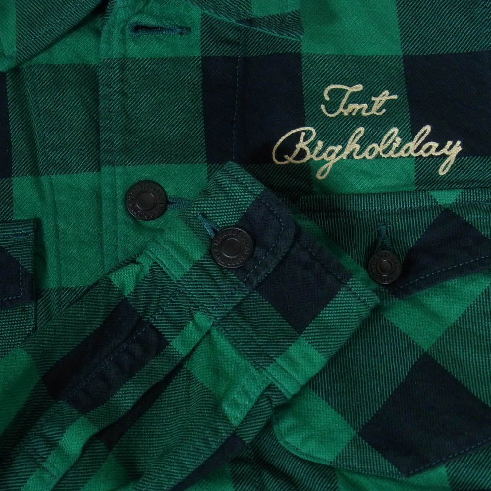 TMT ティーエムティー 19AW TSH-F1904 PIECE DYED BUFFALO CHECK SHIRTS 加工 バッファローチェック 長袖シャツ グリーン系 S【中古】