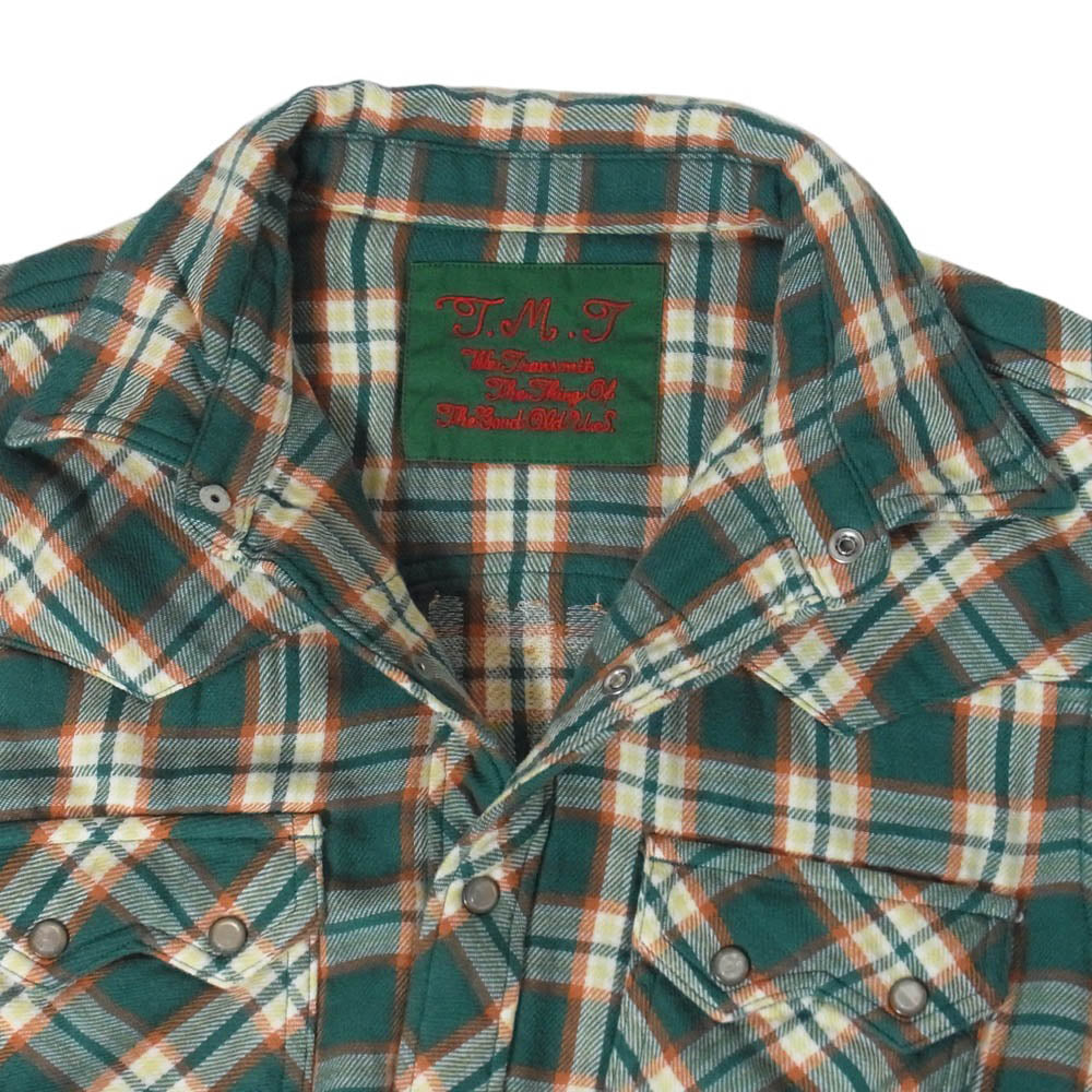 TMT ティーエムティー TSH-F16SP04 ORIGINAL DOUBLE GAUZE CHECK WESTERN SHIRTS ダブルガーゼ チェック ウエスタン 長袖 シャツ グリーン系 M【中古】