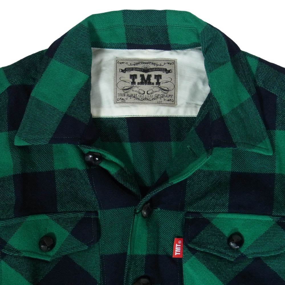 TMT ティーエムティー 18AW TSH-F1803 BUFFALO CHECK SHIRTS バッファローチェック ウール混 長袖 シャツ グリーン系 S【極上美品】【中古】