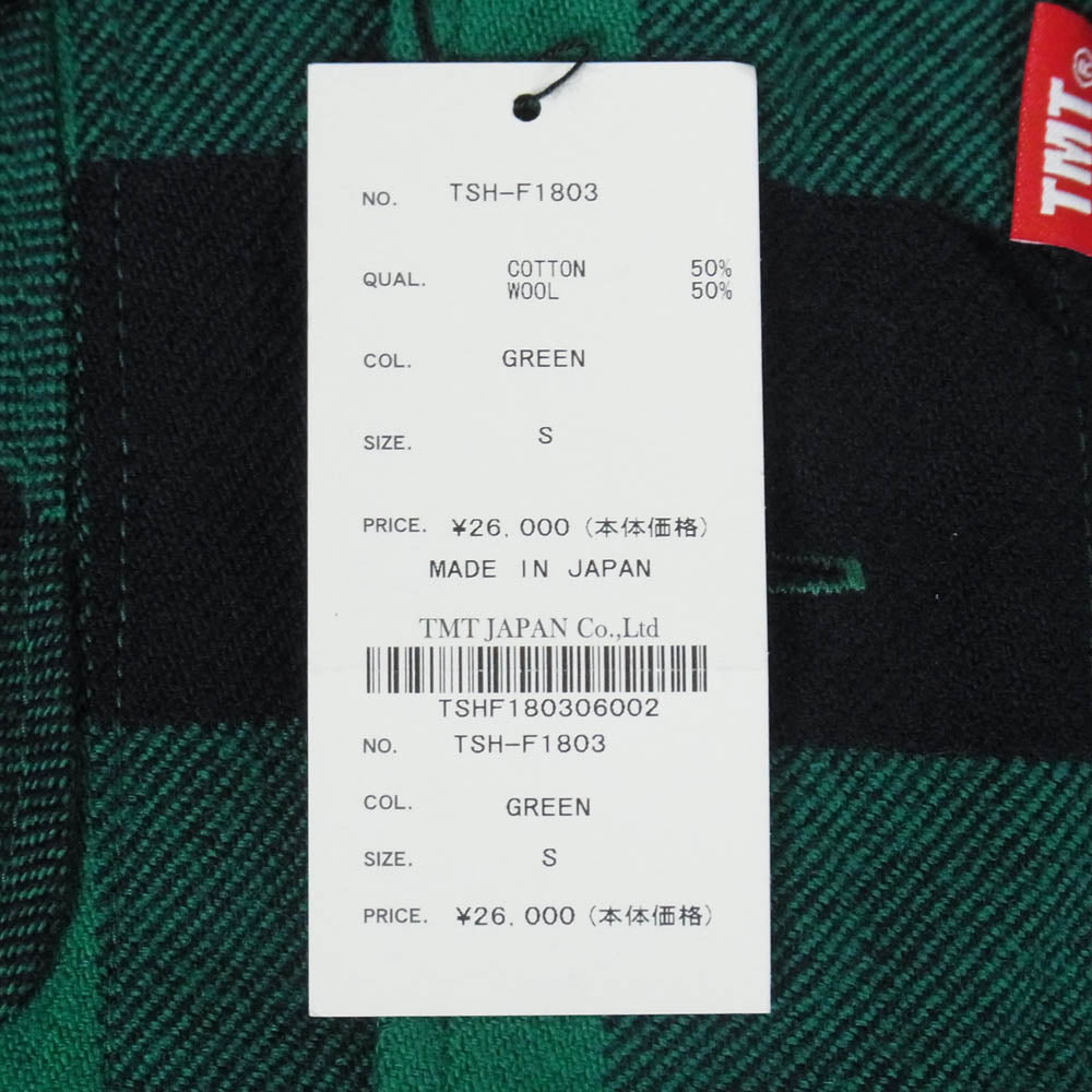 TMT ティーエムティー 18AW TSH-F1803 BUFFALO CHECK SHIRTS バッファローチェック ウール混 長袖 シャツ グリーン系 S【極上美品】【中古】