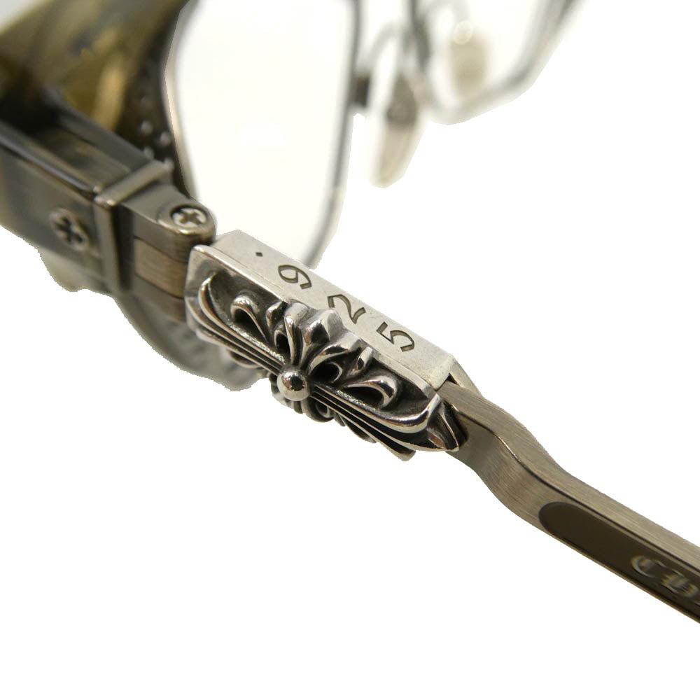 CHROME HEARTS クロムハーツ（原本無） LGMA フローラルクロステンプル ハーフリム 眼鏡 メガネ アイウェア クリア系 シルバー系 54□18-142【中古】