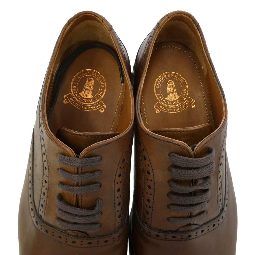 Clarks クラークス BLACKCHECK CAP COGNAC LEATHER ブラックチェック キャップ レザー ドレス シューズ ブラウン系 UK6 1/2【中古】