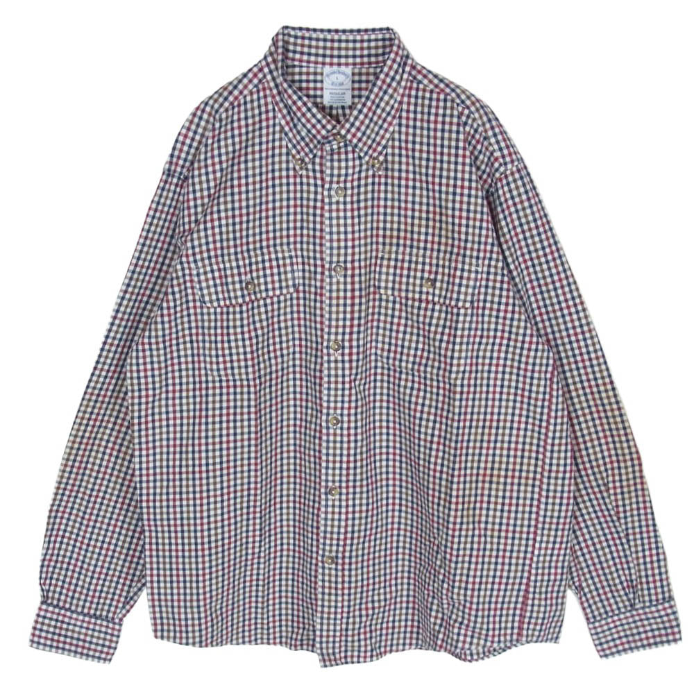 Brooks Brothers ブルックスブラザーズ シルク混 コットン エルボーパッチ ボタンダウン チェック 長袖 シャツ マルチカラー系 L【中古】