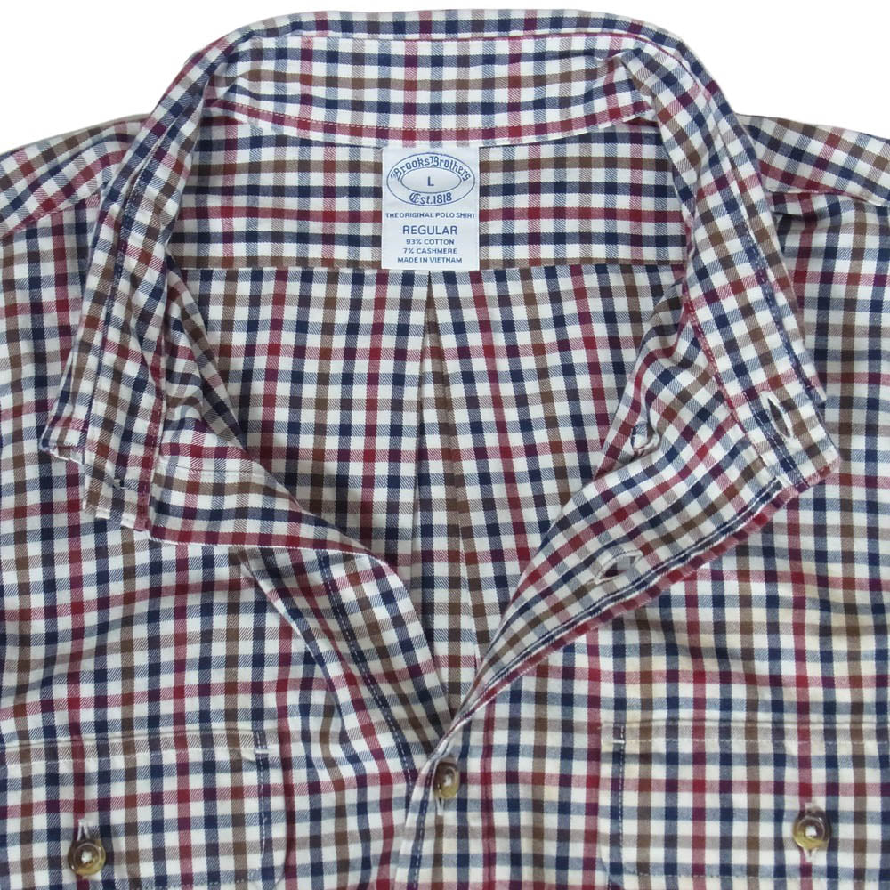 Brooks Brothers ブルックスブラザーズ シルク混 コットン エルボーパッチ ボタンダウン チェック 長袖 シャツ マルチカラー系 L【中古】