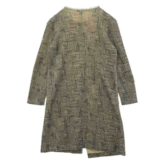 LOUIS VUITTON ルイ・ヴィトン シルク ツイード ノーカラー ロング コート ネイビー系 ベージュ系 M【中古】