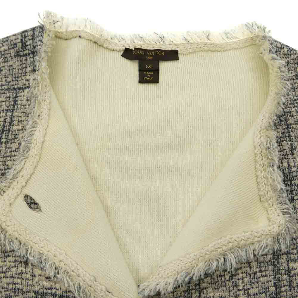 LOUIS VUITTON ルイ・ヴィトン シルク ツイード ノーカラー ロング コート ネイビー系 ベージュ系 M【中古】