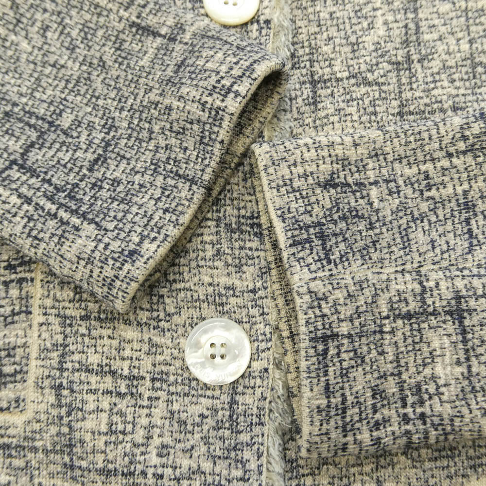LOUIS VUITTON ルイ・ヴィトン シルク ツイード ノーカラー ロング コート ネイビー系 ベージュ系 M【中古】