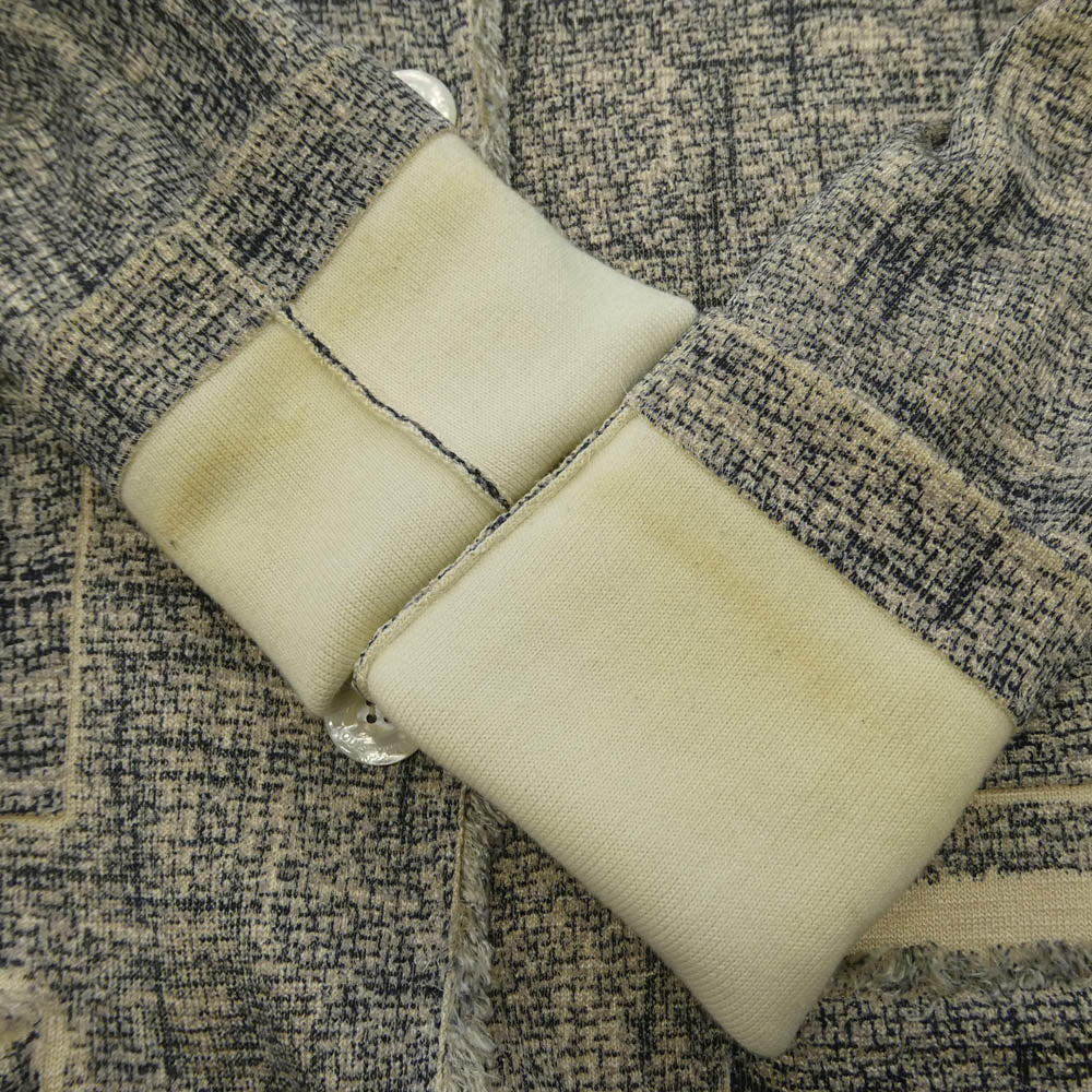 LOUIS VUITTON ルイ・ヴィトン シルク ツイード ノーカラー ロング コート ネイビー系 ベージュ系 M【中古】