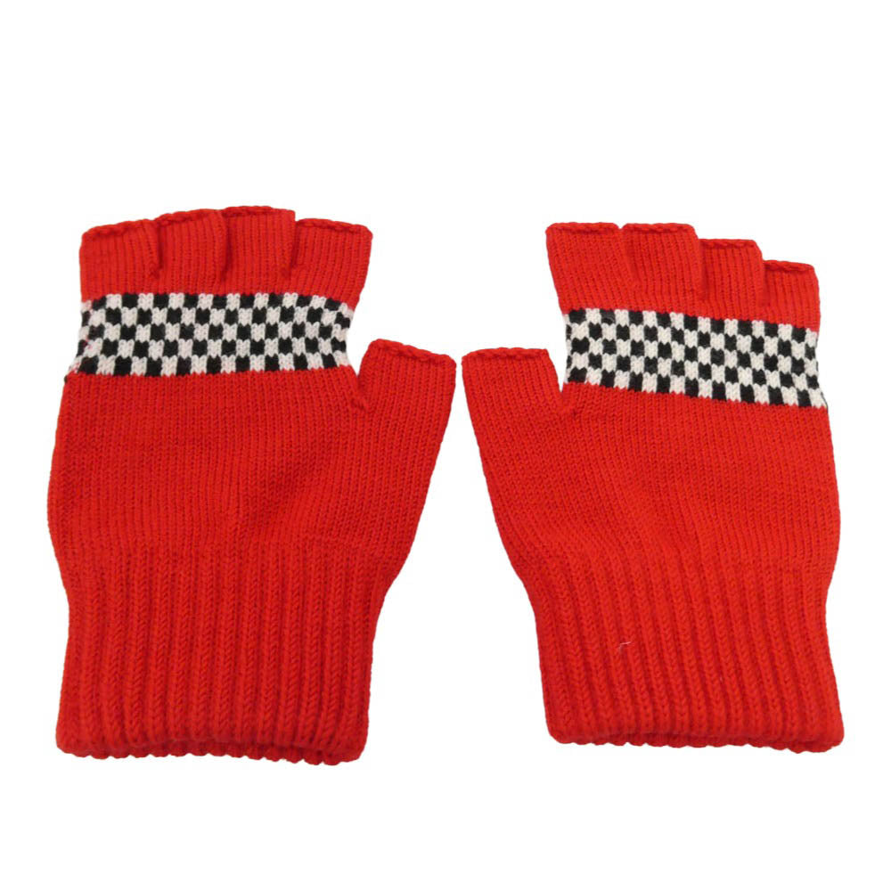 Supreme シュプリーム 12AW Checkered Fingerless Gloves チェッカー フラッグ フィンガーレス グローブ 手袋 レッド系【美品】【中古】