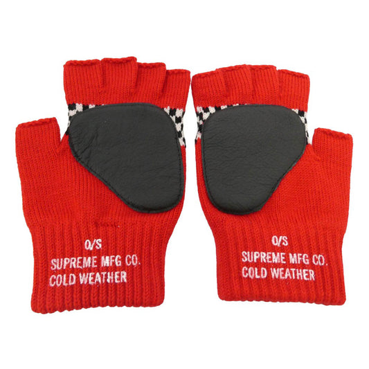 Supreme シュプリーム 12AW Checkered Fingerless Gloves チェッカー フラッグ フィンガーレス グローブ 手袋 レッド系【美品】【中古】