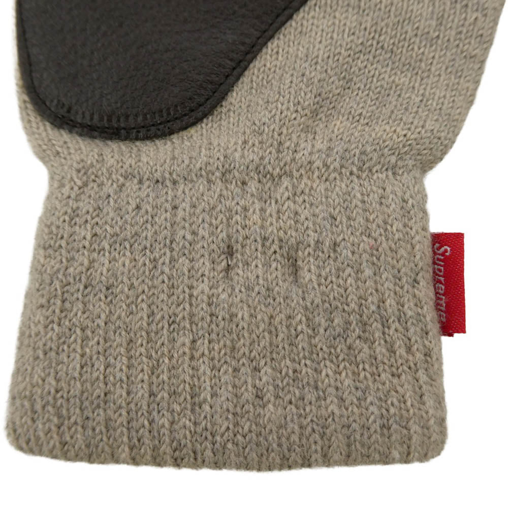 Supreme シュプリーム 10AW Deer Skin Palm Knit Gloves ディアスキン レザー ニット グローブ 手袋 グレー系【美品】【中古】