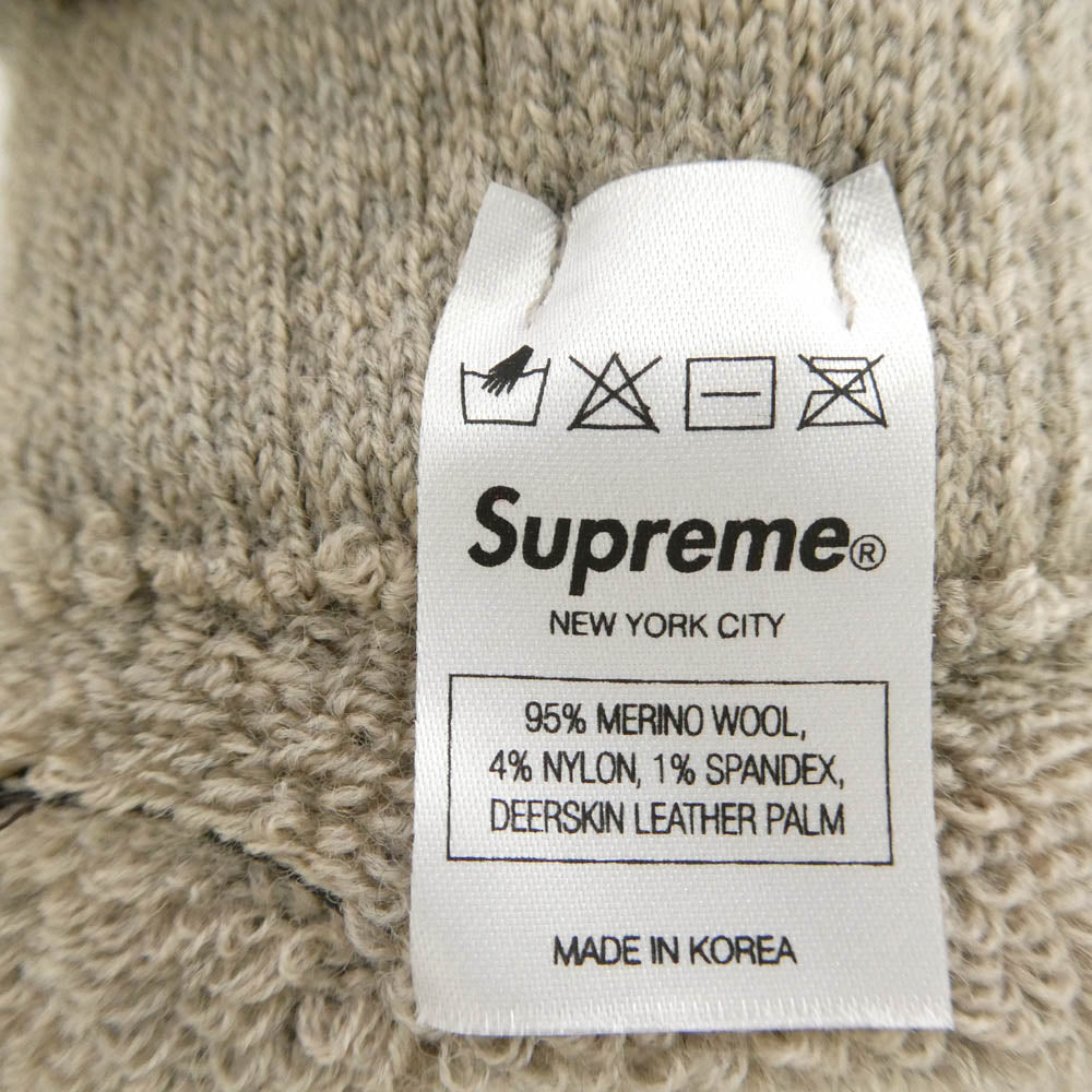 Supreme シュプリーム 10AW Deer Skin Palm Knit Gloves ディアスキン レザー ニット グローブ 手袋 グレー系【美品】【中古】