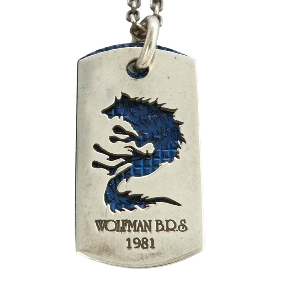 WOLFMAN B.R.S ウルフマンブラザーズ ブルーウルフ チタン×シルバー925 ドッグタグ ネックレス シルバー系 ブルー系【中古】