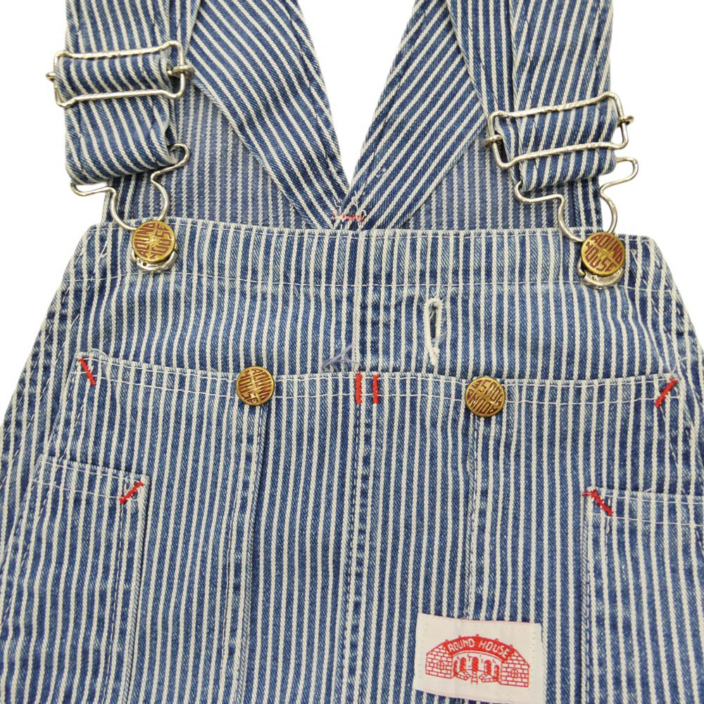 ラウンドハウス ヒッコリー ストライプ オーバーオール ブルー系 サイズタグなし【中古】