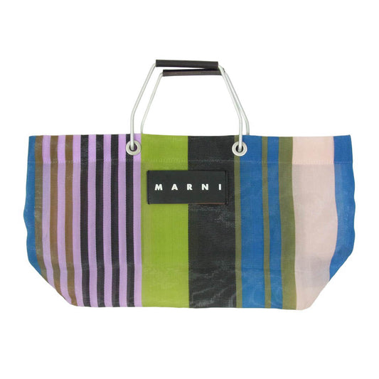 MARNI マルニ フラワーカフェ マーケット ストライプ メッシュ ハンドバッグ マルチカラー系【中古】