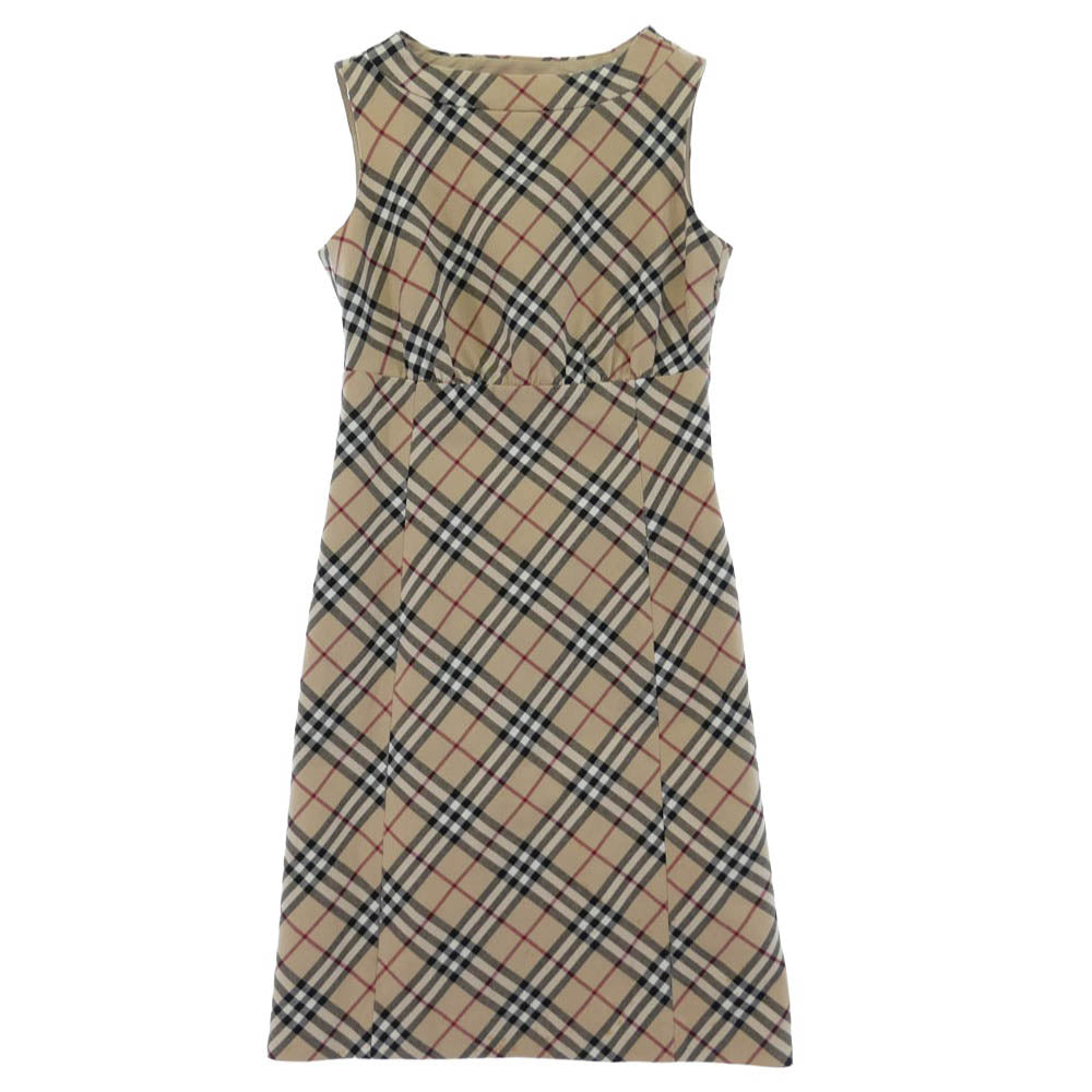 BURBERRY BLUE LABEL バーバリーブルーレーベル ノバチェック ノースリーブ タイト ワンピース ベージュ系 36【中古】