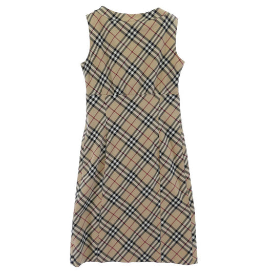 BURBERRY BLUE LABEL バーバリーブルーレーベル ノバチェック ノースリーブ タイト ワンピース ベージュ系 36【中古】