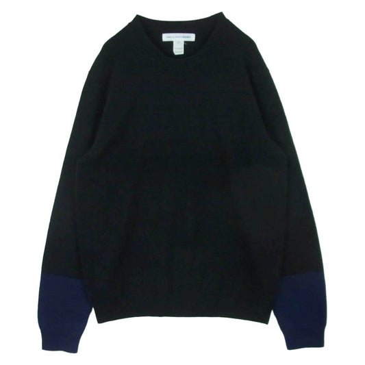 COMME des GARCONS コムデギャルソン FZ-N112 SHIRT シャツ ウール バイカラー クルーネック ニット セーター ブラック系 ダークネイビー系 L【中古】