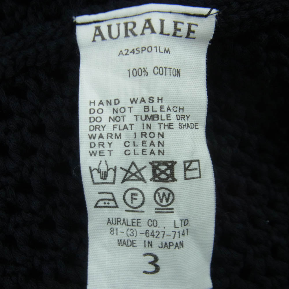 AURALEE オーラリー A24SP01LM COTTON LILY-YARN MESH KNIT P/O コットン リリーヤーン メッシュ ニット ダークネイビー系 3【中古】