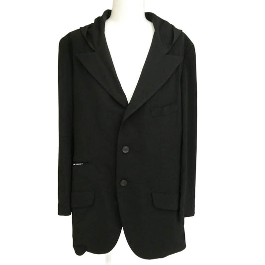 Yohji Yamamoto POUR HOMME ヨウジヤマモトプールオム 23SS HZ-J07-500 TA TUXEDO O-JACKET WITH HOODIE トリポリタキシード素材 ピークドラペル切替 フード付 テーラードジャケット ブラック系 2【中古】