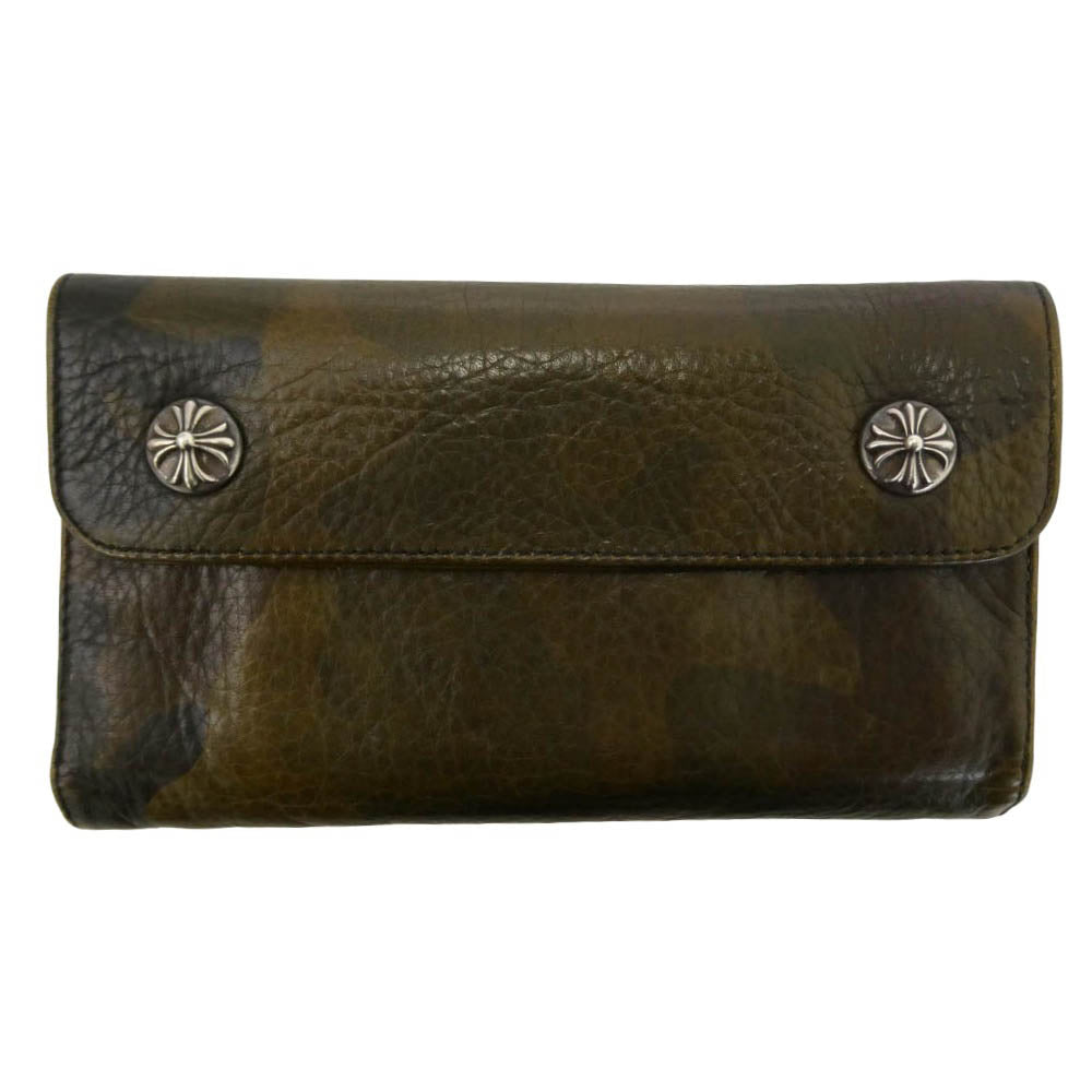 CHROME HEARTS クロムハーツ（原本無） Wave Cross Ball Wallet カモフラージュ ウェーブ クロスボール レザー ウォレット カーキ系【中古】