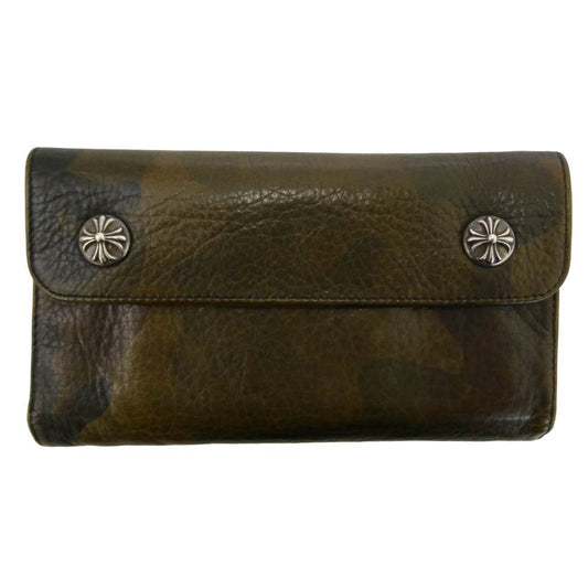 CHROME HEARTS クロムハーツ（原本無） Wave Cross Ball Wallet カモフラージュ ウェーブ クロスボール レザー ウォレット カーキ系【中古】